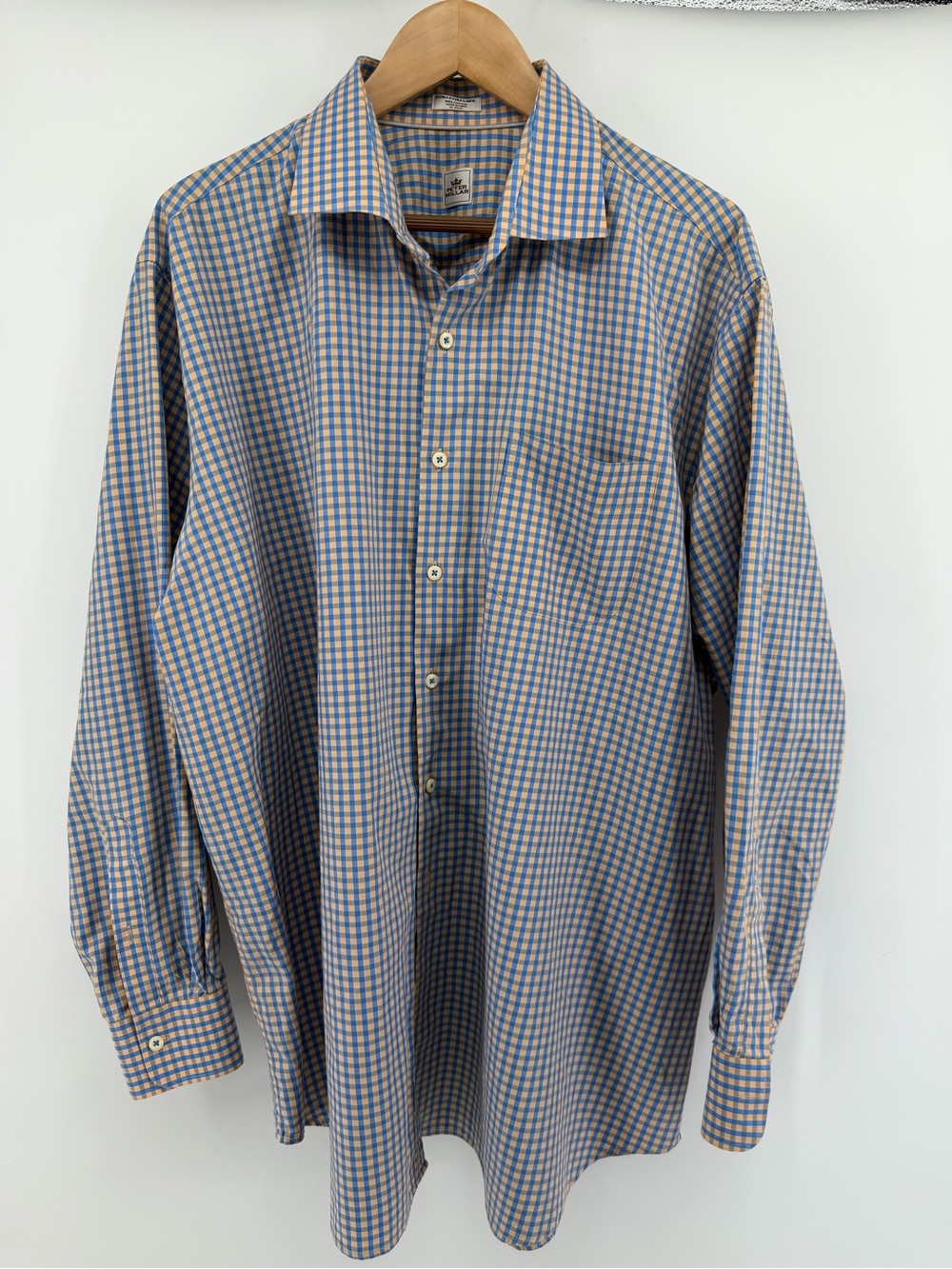 Peter Millar Blue and Tan Checked Casual Button-Down Shirt Size XXL